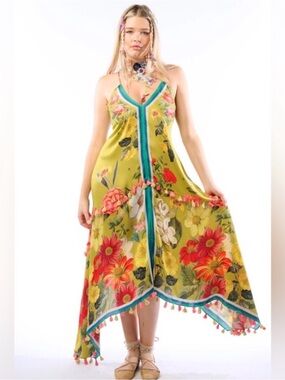 Aratta Silent Journey French Riviera Lush Floral Green Backless Maxi Dress